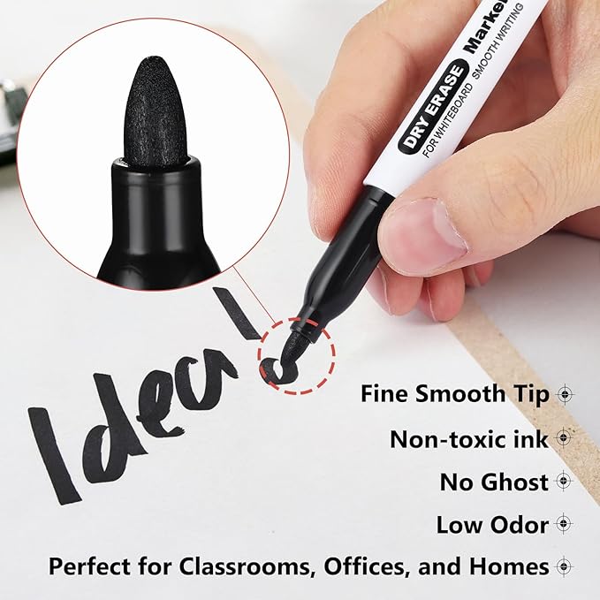 SFAIH Fine Tip Dry Erase Markers - 12 Pack Blue Whiteboard Erasable Markers Bulk for Kids Adults, Ideal for Classroom School Office Home Use on White Board, Non-Toxic Easy Clean