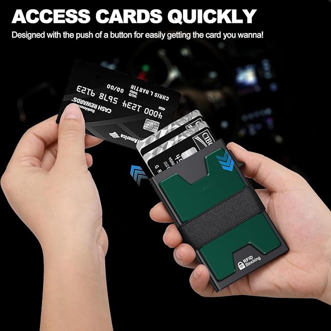 Slim Aluminum Card Holder Wallet for Men, Durable Expandable Backplate, RFID Blocking Minimalist Metal Pop Up Wallet, Holds 12+ Cards Plus Cash