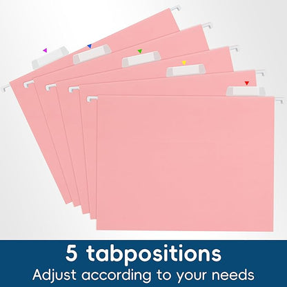 Hanging File Folders, 25 Pack Letter Size File Folders with 1/5-cut Tabs, Office Essentials for Filing Cabinet & Desk Storage