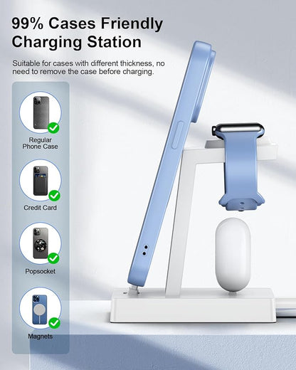 30W Fast Charging Station for Apple Devices - ADADPU 3 in 1 USB C Charger Stand for iPhone 17 16 15 Pro Max Plus & AirPods 4,Wireless Charger Dock Compatible with Apple Watch Ultra/10/9/8/7/6/5/4/3/SE