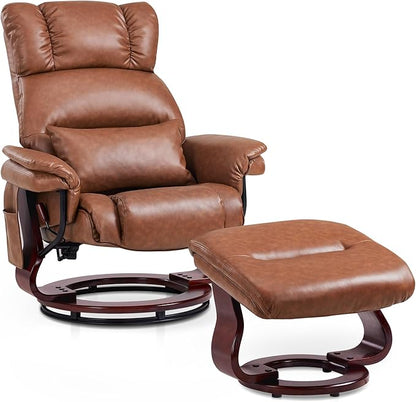 MCombo Swivel Recliners with Ottoman, Reclining TV Chairs with Vibration Massage, Faux Leather Ergonomic Lounge Chair for Living Room Bedroom 4832 (Saddle)