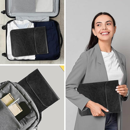 Allinside 15-16 inch Laptop Sleeve Case Compatible with MacBook Air 15 2023-2025/MacBook Pro 16 2021-2024, Waterproof PU Leather Laptop Sleeve Bag Protective Vertical Case Cover, Black