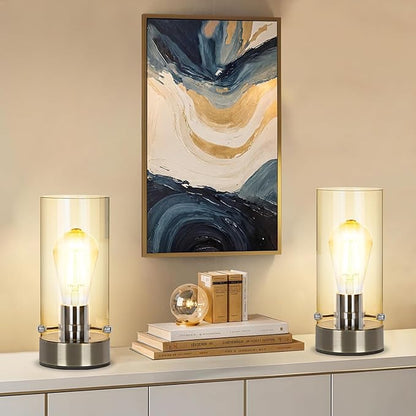Bedside Nightstand Lampfor Bedroom Living Room, Modern Table Lamp Desk Lamp with Glass Lamp Shape, 2700K 6W Glass Bulb Included(Bronze).