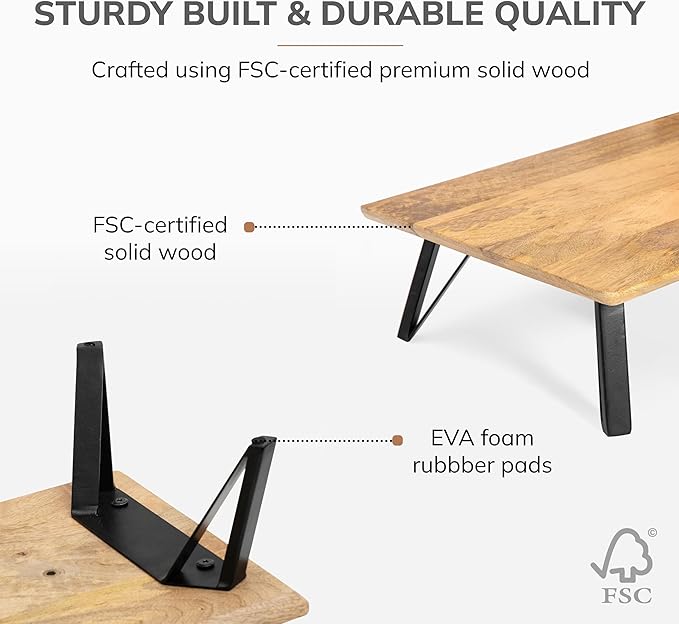 Anji Mountain Wooden Monitor Stand - Elegant Monitor Riser, Perfect Monitor Stand for Desk Organization, Durable Wood Construction monitor stands, Enhances Ergonomics and Workspace Efficiency,Biscotti