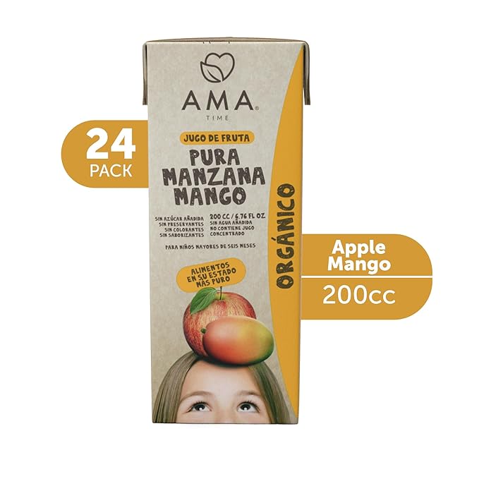 AMA TIME Organic Apple & Mango Juice Boxes for Kids, 24 Pack | 6.76 fl oz Each | USDA Organic Juice with Vitamins A & C | No Added Sugar, Gluten-Free, Lunchbox & Snack Box Drinks