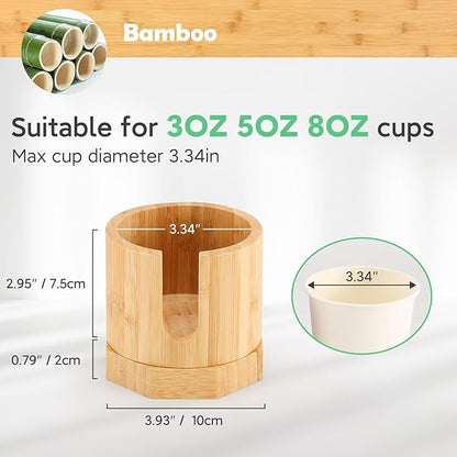 Nnewvante Bamboo Cup Dispenser, 5-8oz Bathroom & Kitchen Cup Holder, Dual-Purpose Paper & Desk Cup Holder, Anti-Spill, Width Upgrade, Party Cup Organizer, Ideal Gift