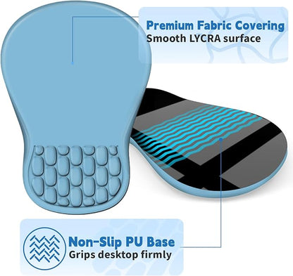 YIWEI Ergonomic Mouse Pad with Massage Design Wrist Rest, Comfortable Office Mousepad with Memory Foam Wrist Support and Non-Slip PU Base for Carpal Tunnel Relief, Mouse Pads for Home, Game (Blue)