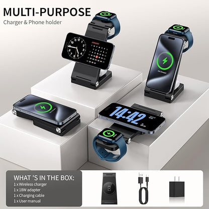 2026 Traveling Wireless Mag-Safe Fast Charging Station,Magnetic 3 in 1 Charger with Light for iPhone 16 15 14 13 12 Pro Max Plus,Apple Watch Series & Air pods 4 3 2 Pro-Gifts for Wife & Husband