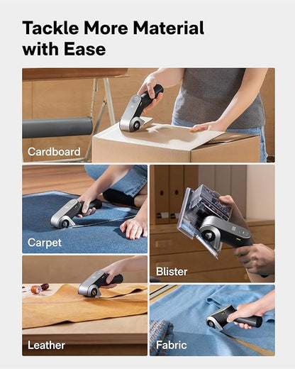 HOTO EdgeFlow Cordless Electric Scissors, Titanium Blade & LED Display, Rechargeable Cardboard Box Cutter, Self-Sharpening & Tool-Free Easy-Swap, Safety Lock, for Cardboard, Carpet, Leather, Crafting