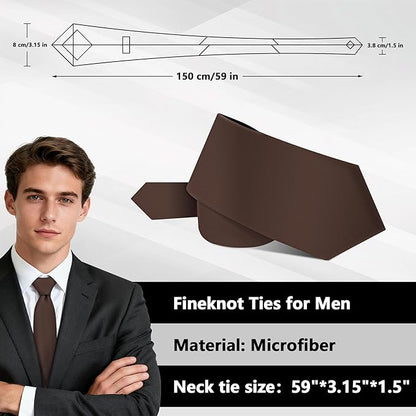 Fineknot Black Ties for Men, Formal Neckties for Men, Solid Color Mens Ties for Business, Wedding, Party, Mens Neck Tie