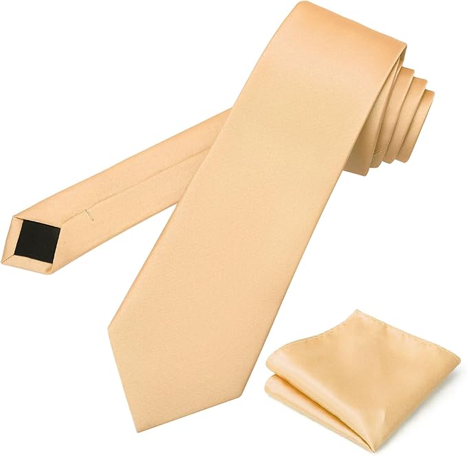 PenSee Men's Tie Set Solid Pure Color 3.15" (8CM) Classic Formal Plain Necktie and Pocket Square Set For Men