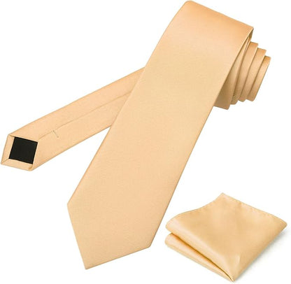 PenSee Men's Tie Set Solid Pure Color 3.15" (8CM) Classic Formal Plain Necktie and Pocket Square Set For Men