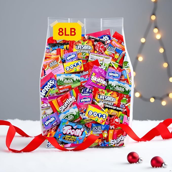 Assorted Candy Variety Pack – 8lb Individually Wrapped Candy for Christmas Stocking Stuffers, Party Favors, Goodie Bags, Piñata Candies – 8 Pounds of Mixed Candies Bulk Pack