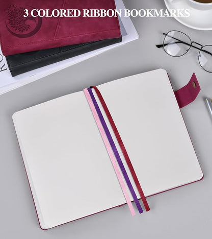 Blank Journal Notebook, A5 Hardcover Leather Sketchbook with 200 Pages Thick Blank Paper for Men Women, Unlined Drawing & Writing Journal, 5.9" x 8.4" Plain Notebook (wine red)