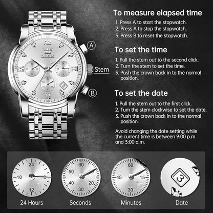 OLEVS Men's Luxury Watch Waterproof Luminous Easy Read Chronograph Watches Full Gold/White Dail/Black Face with Calendar Wristwatch