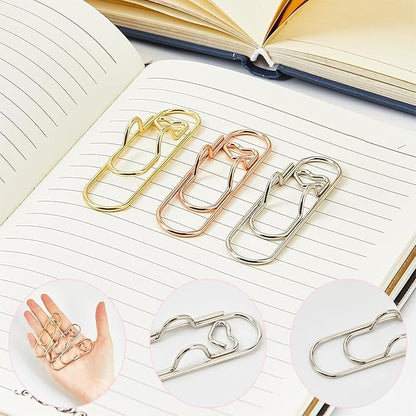 Metal Pencil Clips, 6pcs 3 Colors Heart Pen Clip Metal Pencil Clips Multifunctional Rose Gold Silver Carbon Steel Paperc, Heart Pen Clip for Notebook, for Notebooks and Papers (30PCS)