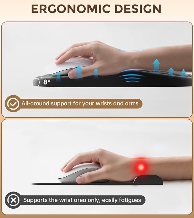 AUEDROT Ergonomic Mouse Pad with Wrist Rest 2 in 1 Mousepad with Wrist Support, Memory Foam Desk Mouse Mat with Massage Nubs & Gel PU Non-Slip Base, Suitable for Office & Gaming, Black