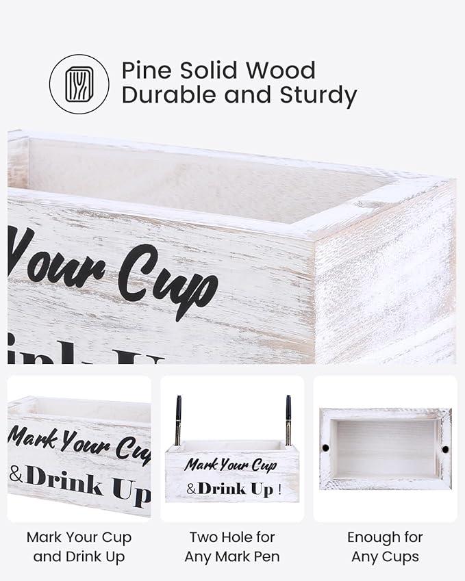 Wooden Cup Holder with Marker Slot, Disposable Cup Dispenser with Marker for Party, Family Gathering & Holiday Events