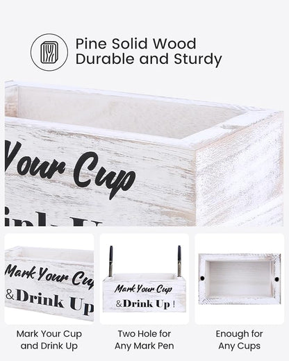 Wooden Cup Holder with Marker Slot, Disposable Cup Dispenser with Marker for Party, Family Gathering & Holiday Events