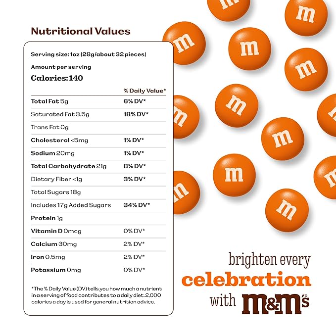 M&M'S World Orange Milk Chocolate Candy - 2 lbs Resealable Pack of Bulk Candy for Halloween, Birthdays, Easter, Graduations, Snack Packs, Party Favors, Themed Events and More
