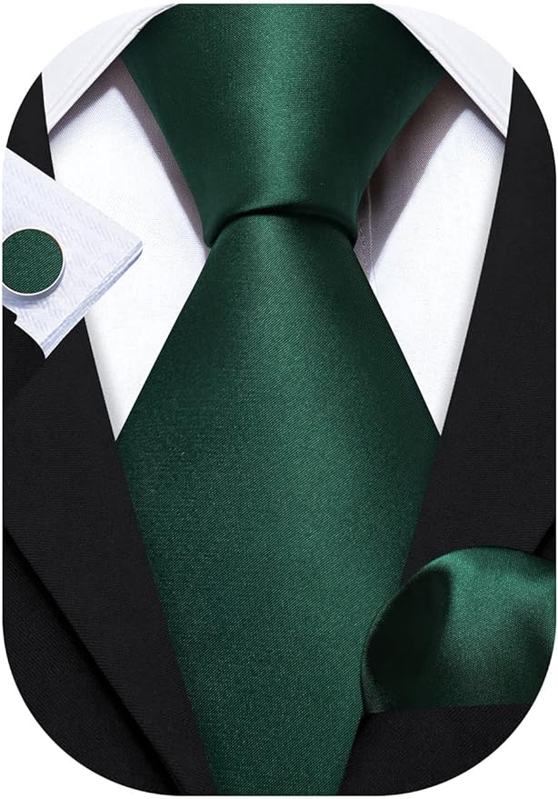 Barry.Wang Tie Sets for Men Silk Solid Necktie Stain Ties Handkerchief Pocket Square Cufflinks Wedding Business Dyed