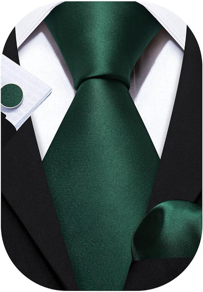 Barry.Wang Tie Sets for Men Silk Solid Necktie Stain Ties Handkerchief Pocket Square Cufflinks Wedding Business Dyed