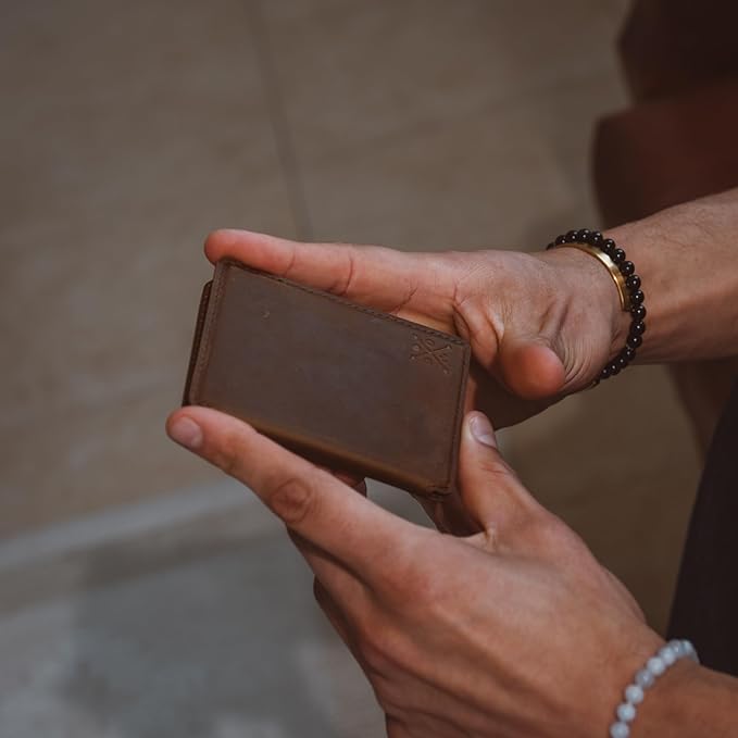 CLOUD Wallet Slim Minimalist — Magnetic Closure, Lightweight Design, Quick Access Pull Tab - Top Grain Leather Front Pocket Wallet (Light Brown)