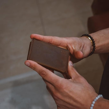 CLOUD Wallet Slim Minimalist — Magnetic Closure, Lightweight Design, Quick Access Pull Tab - Top Grain Leather Front Pocket Wallet (Light Brown)