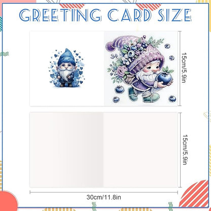 jinglinhh 12pcs Diamond Art Painting Lavender Blueberry Gnome Greeting Cards with Envelopes, DIY Card Making Kits for Adults, Diamond Art Postcards Christmas Cards Craft Gifts