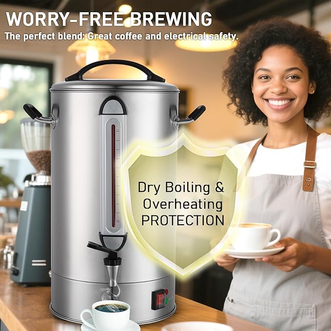 Commercial Coffee Urn | 120 Cup Large Coffee Maker | 20L Stainless Steel Commercial Coffee Machine Quick Brew 1300W | Hot Coffee Warmer Dispenser Double Wall Percolator for Catering, Offices, Church