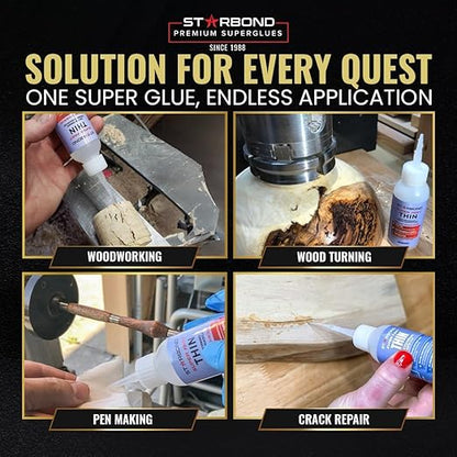 Starbond Super Fast Thin, Premium Instant CA (Cyanoacrylate Adhesive) Super Glue Plus Extra Cap and Microtips, (for Woodturning, Pen Turning, Hobby, Stabilizing, Finish, Inlay) (4 Ounce)