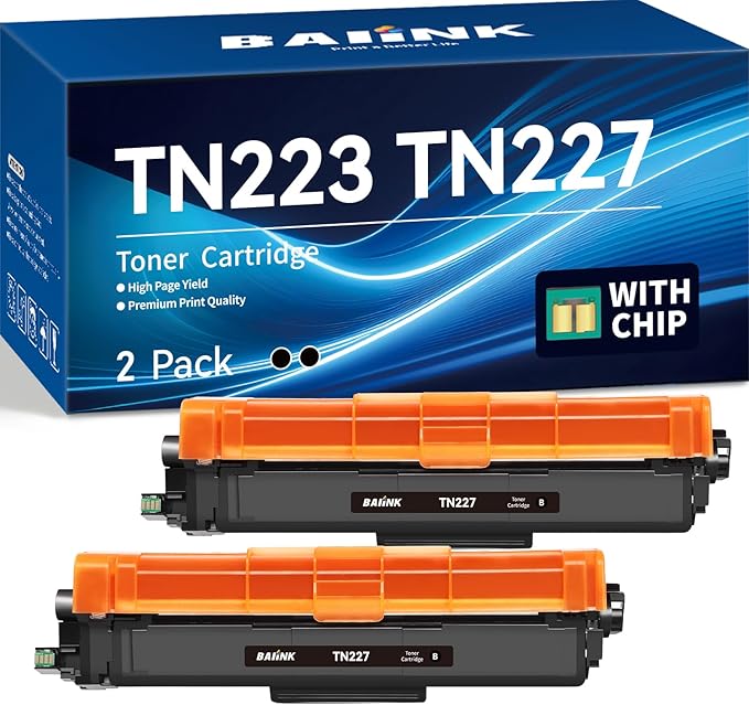 TN227 TN223 Toner Cartridge Replacement for Brother TN227 TN227BK TN223BK TN-227BK TN-223BK Compatible for Brother MFC-L3770CDW HL-L3270CDW HL-L3290CDW MFC-L3710CW HL-L3210CW HL-L3230CDW (2 Bk)