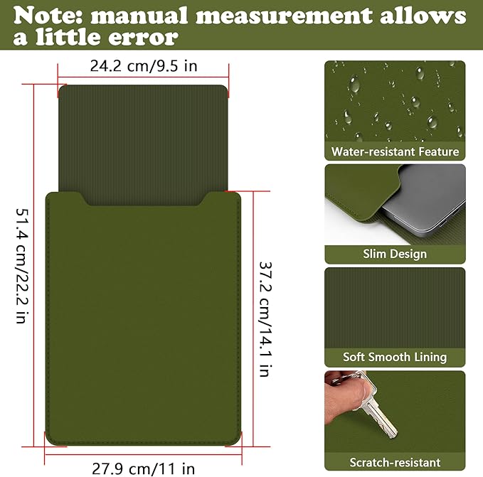 BVYA 15-16" Laptop Sleeve, PU Leather Laptop Case Compatible with MacBook Pro 16 2019-2021 M1 Pro M1 Max (A2485 A2141), Case Compatible with MacBook Pro 15 2010-2019 (A1990 A1707 A1398)