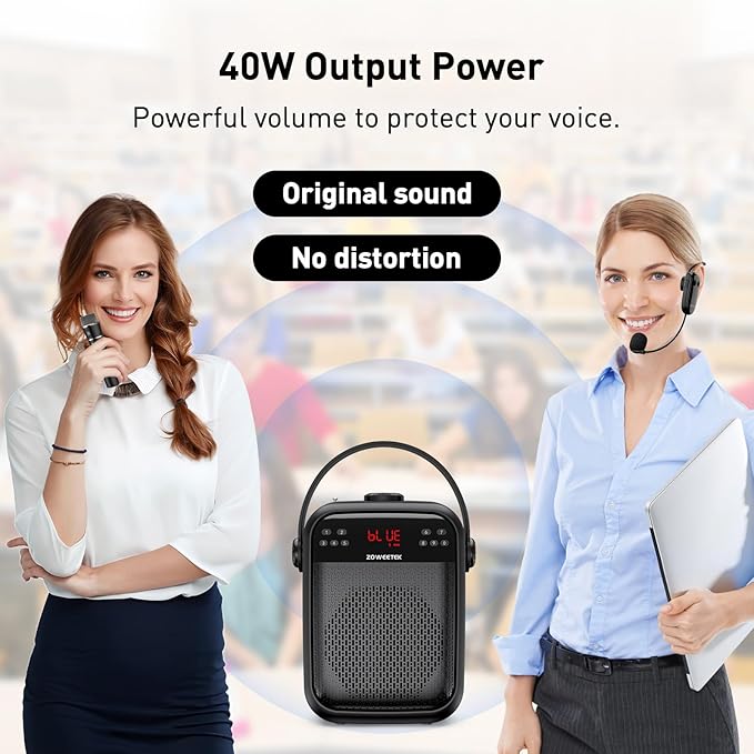 ZOWEETEK Wireless Voice Amplifier Handheld and Headset Microphones for Teachers, Voice Amplifier Microphone, Portable Megaphone Buletooth Speaker for Classroom, Meeting, Group outings, Party, Karaoke