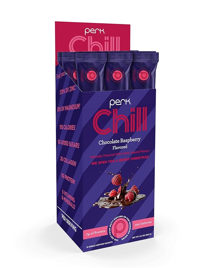 Perk Chill Chocolate Raspberry Flavored Drink Mix (10 Servings) - Gluten-Free, Peanut-Free