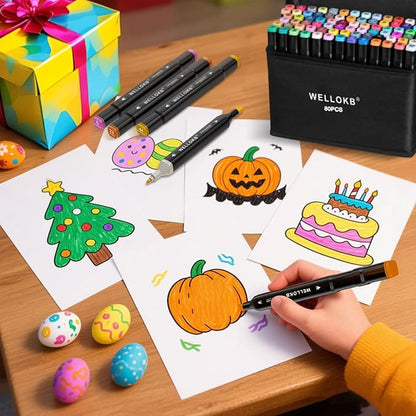 Alcohol Markers, 80 Colors Dual Brush Tip Permanent Art Markers, Coloring Marker, for Book Painting Card Making, Christmas gift for Adults Artists
