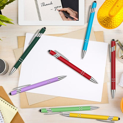 Tenare 12 Pieces 2 in 1 Stylus Metal Ballpoint Pen with Stylus Tip, 1.0 mm Black Ink Ballpoint Pen for Touch Screens(Vibrant Colors and Silver)