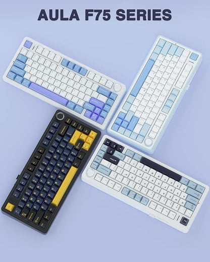 AULA F75 75% Wireless Mechanical Keyboard, Hot Swappable Creamy Keyboard, Pre-lubed Star Vector Switches RGB Backlit Gaming Keyboards, 2.4GHz/Type-C/BT5.0(White&Blue&Purple)