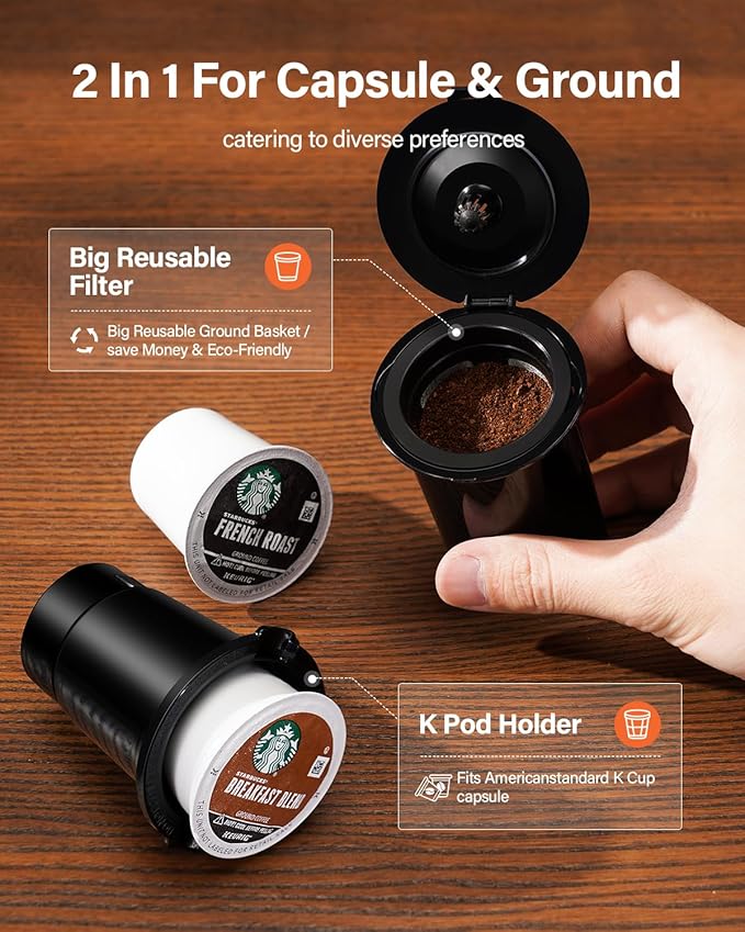 SHARDOR Single Serve Coffee Maker, Hot & Iced Coffee Machine for K Cup and Grounds, 6 to 14 oz Brew Sizes, 50 oz Removable Water Tank, Bold Brew Setting, Pod Coffee Maker with Reusable Filter, Red
