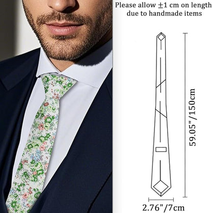 Cotton Floral Ties for Men 2.76" Men's Skinny Tie Linen Flower Printed Neck Tie for Wedding Dating Party