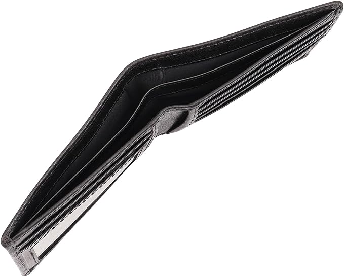 Genuine Leather Bifold Mens Wallet RFID Blocking 5 Credit Card Slots 1 ID Window 2 Sections for Bills 2 Additional Slots | Black