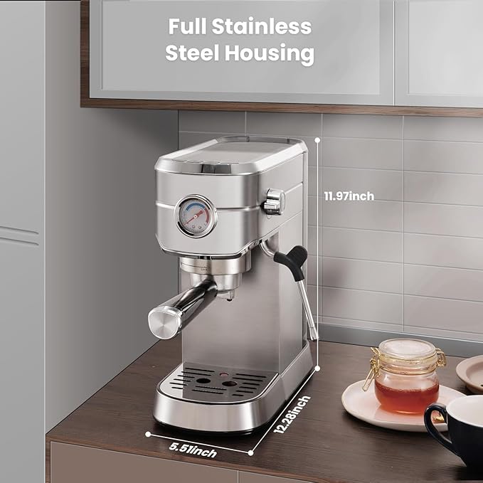 Gevi Commercial Espresso and Coffee Makers, Professional 20 Bar Espresso Maker with Milk Frother, Stainless Steel Expresso Coffee Machines for Home, Compact Cappuccino Machine, Great Gift