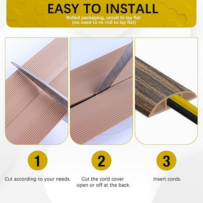 Floor Cord Cover 10FT Cord Covers for Wires on Floor Protect Wires & Prevent Trip Hazards, Easy to Cut for Home, Office, School, Concerts, Cavity W0.6in x H0.32in