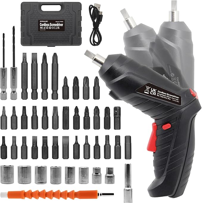 Cordless Electric Screwdriver, Charging 2-3hours, 47 pcs Accessories Small Drills for Moving, Disassembling and Reassembling Cabinets and Beds not Suitable for Construction Sites and Concrete Drilling