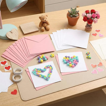 Motipuns 24 Pack DIY Valentine's Day Card Craft Making Kit Valentines Blank Card Envelopes with 1200 Colorful Pom Poms Balls Decor for Exchange Party Greeting Gift Scrapbook Supplies(Macaroon Colors)