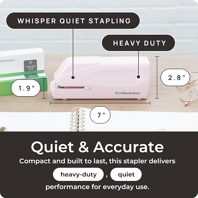 Portable Automatic Electric Stapler Pro - 30 Sheet Capacity, Quiet Operation, Jam-Free and Easy Reload - AC Adapter/Battery Powered (Pink)