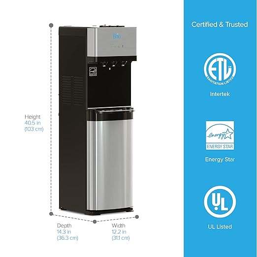 Brio 520 UV Self-Cleaning Bottleless Water Cooler Dispenser, UL Certified | Built-in 2 Stage Filtration (2 Free Replacement Filters Included) Reduces PFAS & Microplastics | 3 Temp (Hot Cold, Room)