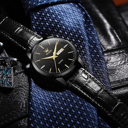 OLEVS Men's Simple Watch with Day and Date, Stainless Steel Analog Quartz Watches for Men, Classic Luminous Hands Men's Dress Watches, Black/White/Blue Dial