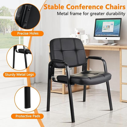 CLATINA Waiting Room Guest Chair with Bonded Leather Padded Arm Rest for Office Reception and Conference Desk Black 6 Pack