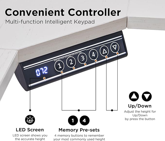 T4TREAM 60" Electric Standing Desk - L Shaped Desk with Monitor Stand, Charging Station & Remote Light, Home Office & Gaming Corner Computer Desk, Antique White